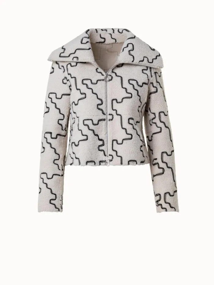 Shearling Jacket With Tulle Houndstooth Embroidery Greigeecru Women Akris Jackets