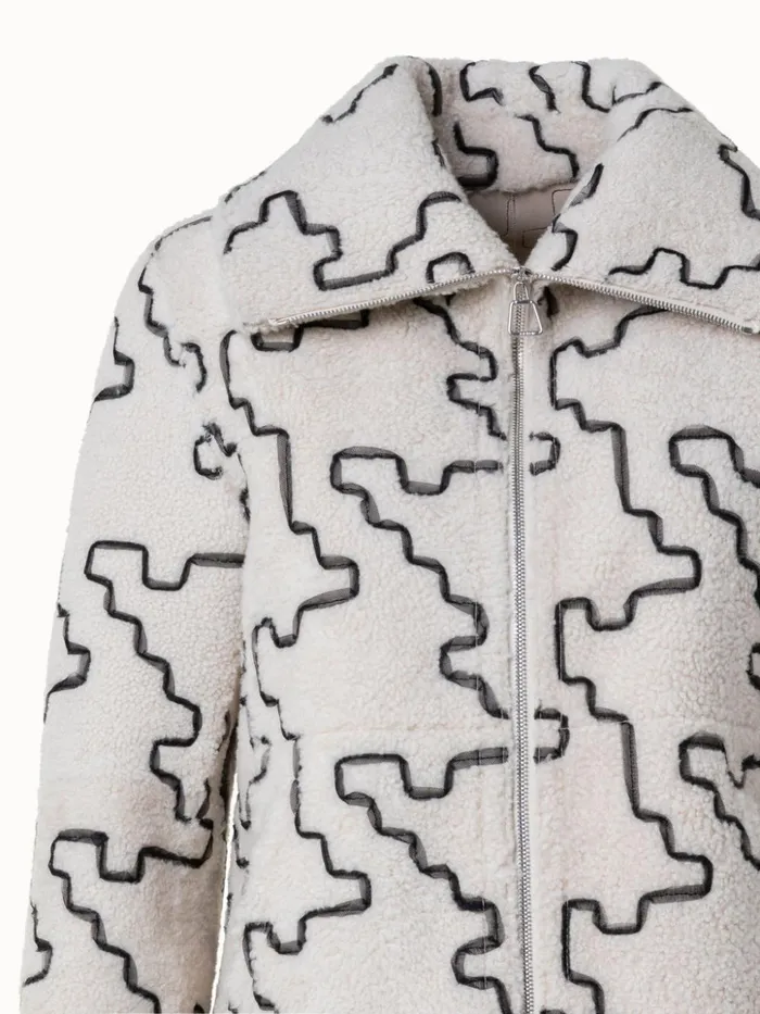 Shearling Jacket With Tulle Houndstooth Embroidery Greigeecru Women Akris Jackets