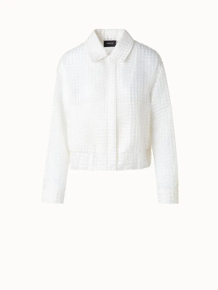 Sheer Silk Blouson With Window Plaid Embroidery Ecru Women Akris Jackets