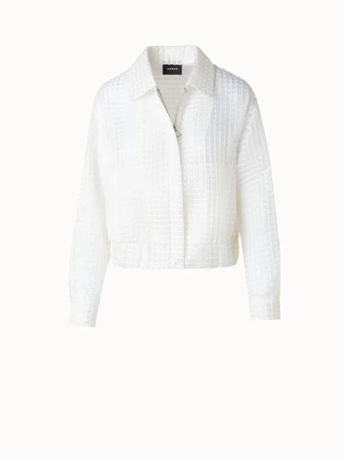 Sheer Silk Blouson With Window Plaid Embroidery Ecru Women Akris Jackets