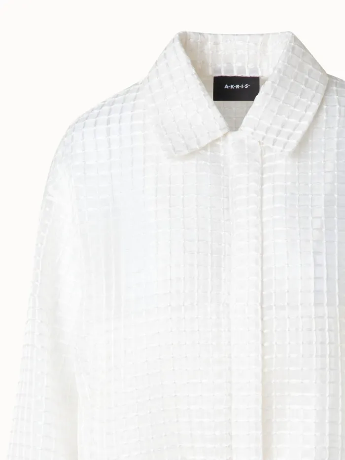 Sheer Silk Blouson With Window Plaid Embroidery Ecru Women Akris Jackets