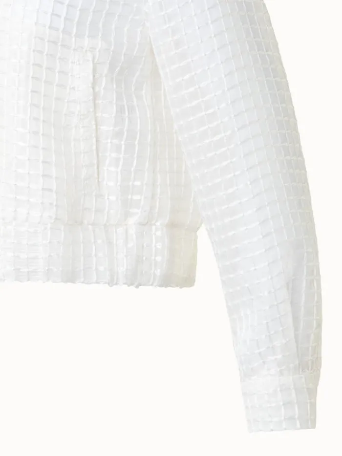 Sheer Silk Blouson With Window Plaid Embroidery Ecru Women Akris Jackets