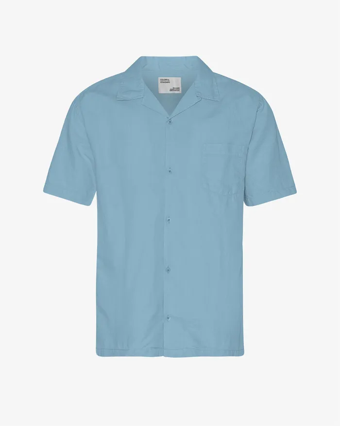 Shirts Colorfulstandard Men Linen Short Sleeved Shirt 8211 Seaside Blue