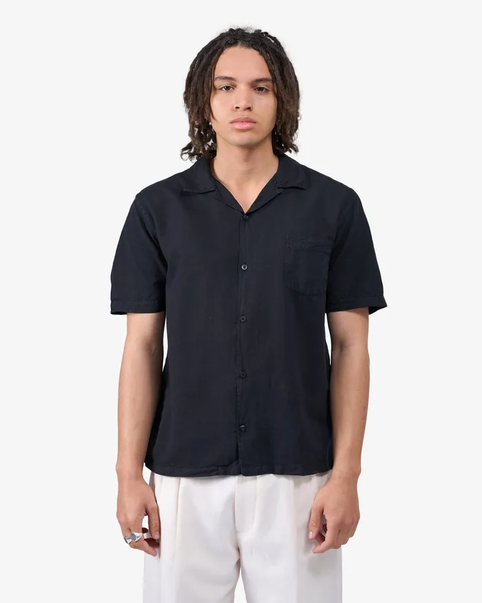 Shirts Colorfulstandard Men Linen Short Sleeved Shirt 8211 Seaside Blue