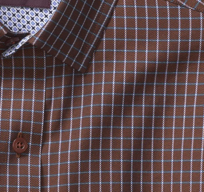 Shirts Johnston and Murphy Men Premium Cotton Shirts Rust Twill Windowpane