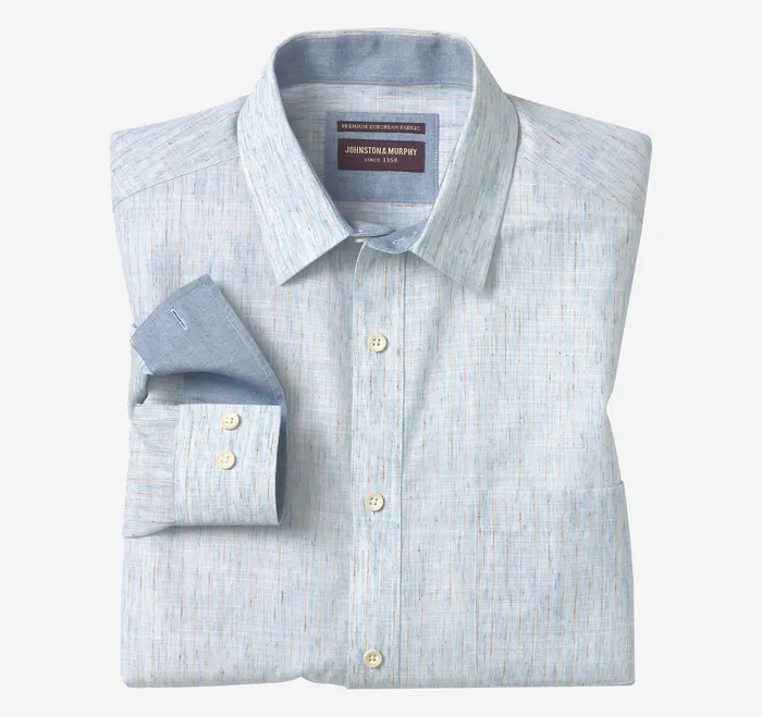 Shirts Men Johnston and Murphy Washed Slubbed Shirt Blue Slub