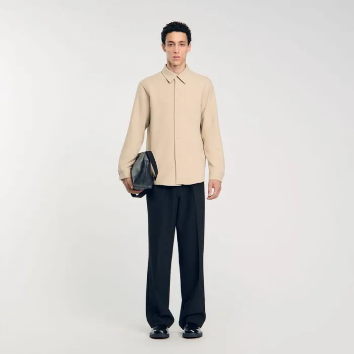 Shirts Men SANDRO Longsleeved Jersey Shirt Ficelle