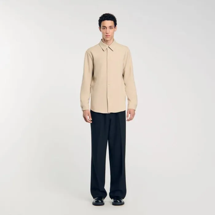 Shirts Men SANDRO Longsleeved Jersey Shirt Ficelle