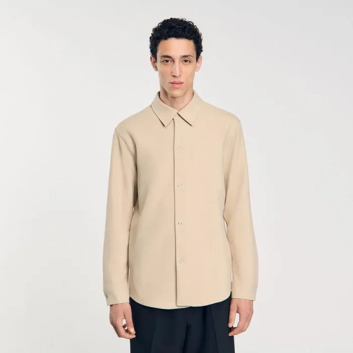 Shirts Men SANDRO Longsleeved Jersey Shirt Ficelle