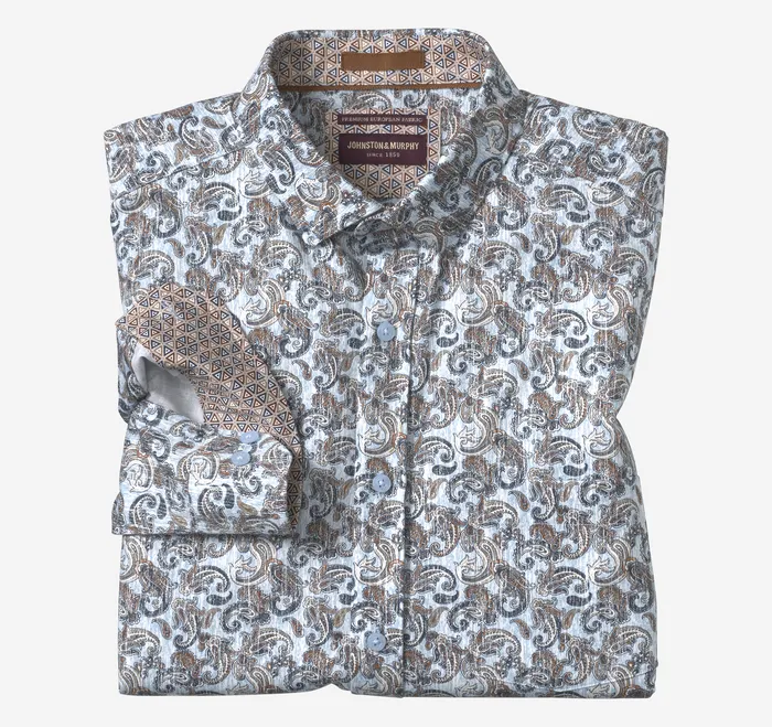 Shirts Printed Cotton Shirt BlueMulti Paisley Johnston and Murphy Men