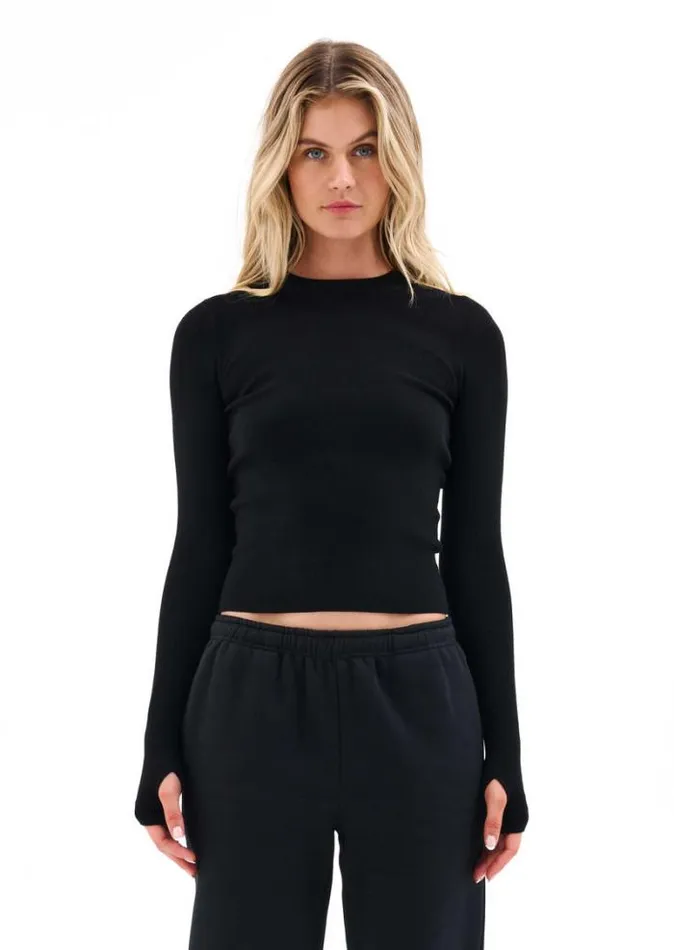 Shop AFFINITY KNIT LS TOP IN BLACK PE Nation Long Sleeve Tops