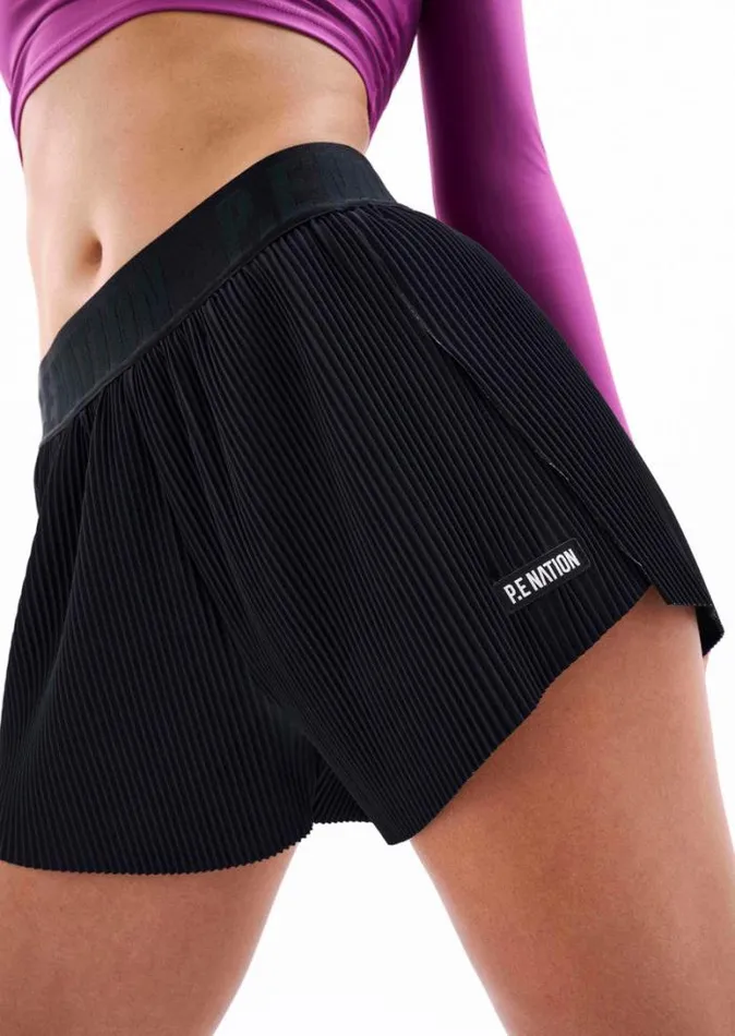Shop VERTICAL PLEATED SHORT IN BLACK PE Nation Shorts