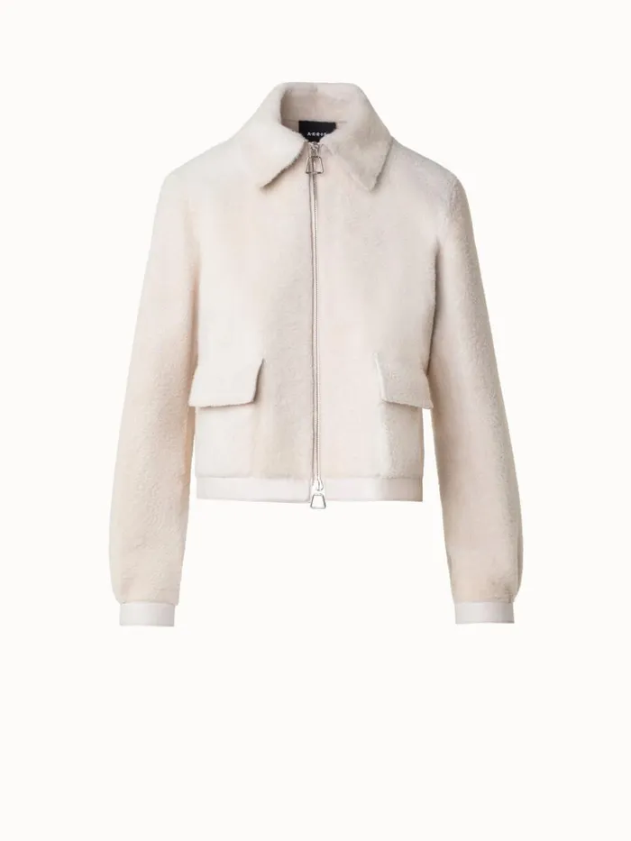 Short Shearling Leather Jacket Sand Women Akris Jackets
