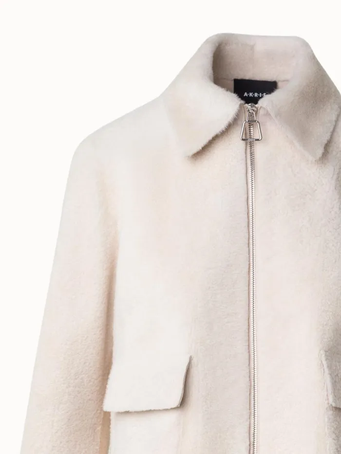 Short Shearling Leather Jacket Sand Women Akris Jackets