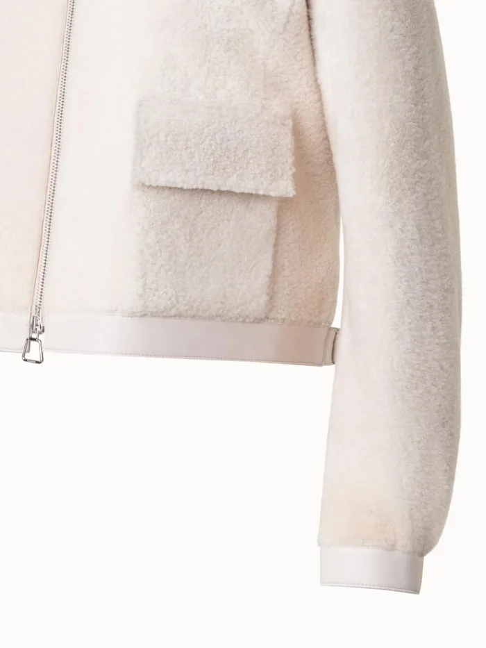 Short Shearling Leather Jacket Sand Women Akris Jackets