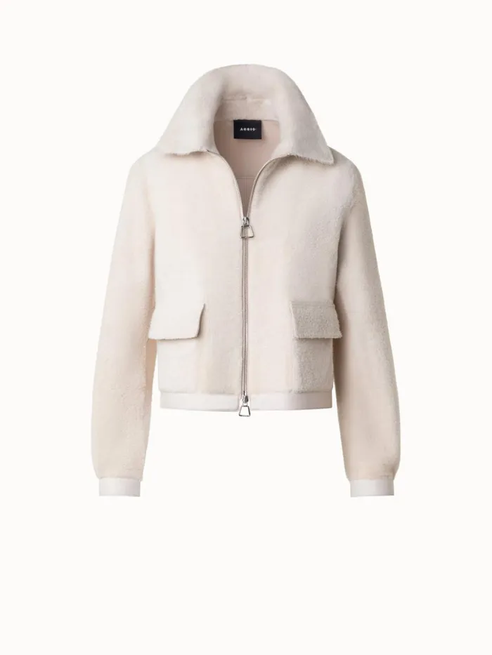 Short Shearling Leather Jacket Sand Women Akris Jackets