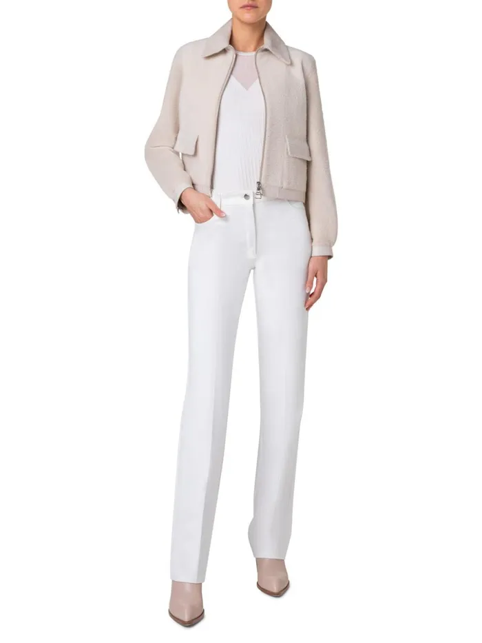 Short Shearling Leather Jacket Sand Women Akris Jackets
