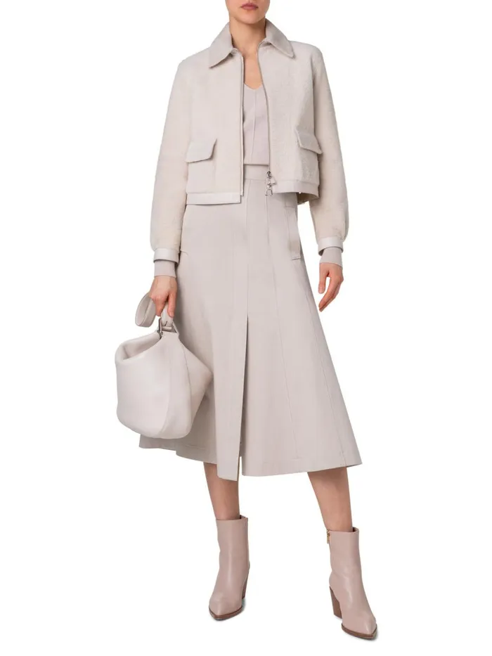 Short Shearling Leather Jacket Sand Women Akris Jackets