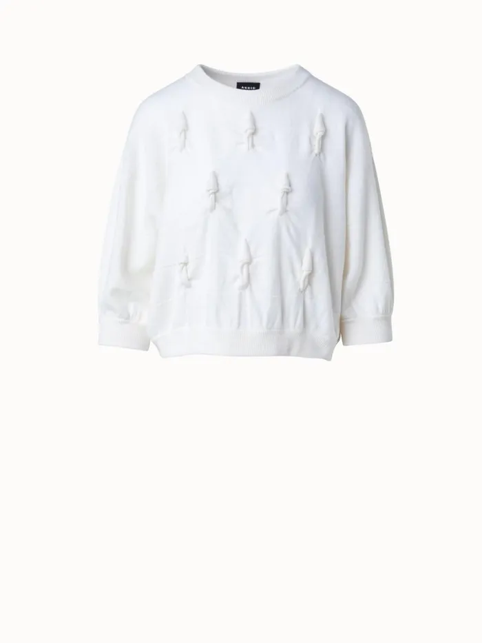 Short Sleeve 100 Cashmere Sweater With Knot Details Ecru Women Akris Knitwear