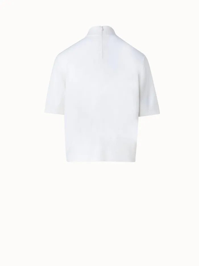 Short Sleeve 100 Cashmere Top With Knot Mockneck Ecru Women Akris Cashmere