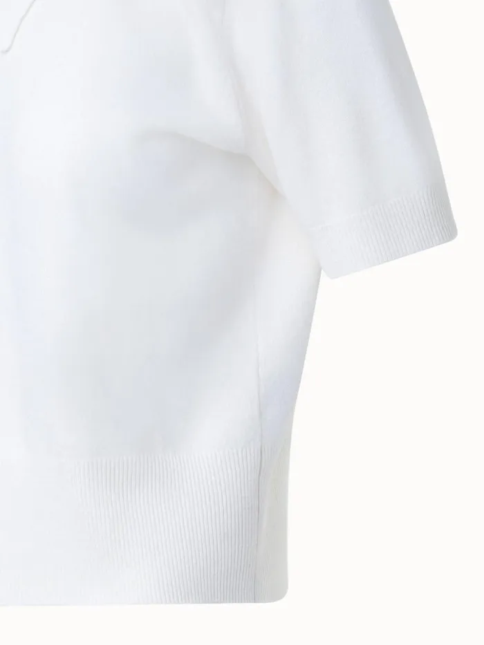 Short Sleeve 100 Cashmere Top With Knot Mockneck Ecru Women Akris Cashmere