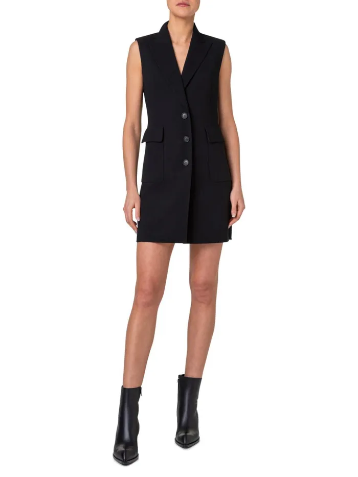 Short Tuxedo Dress In Wool DoubleFace Black Women Akris Dresses