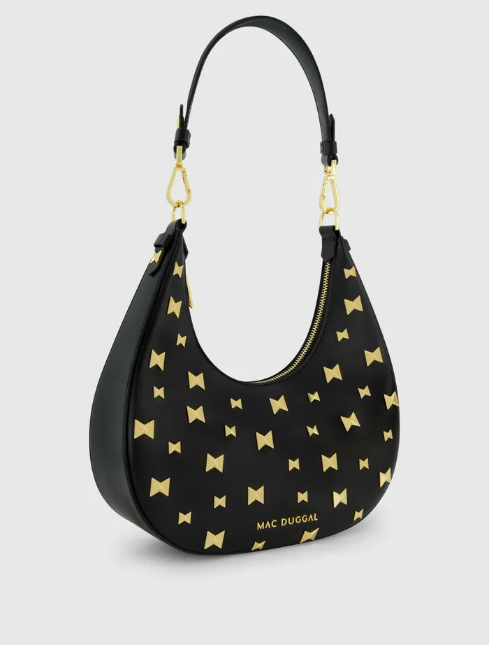 Shoulder Bags Mac Duggal Women Leather Hobo Bag With Gold Hardware Black
