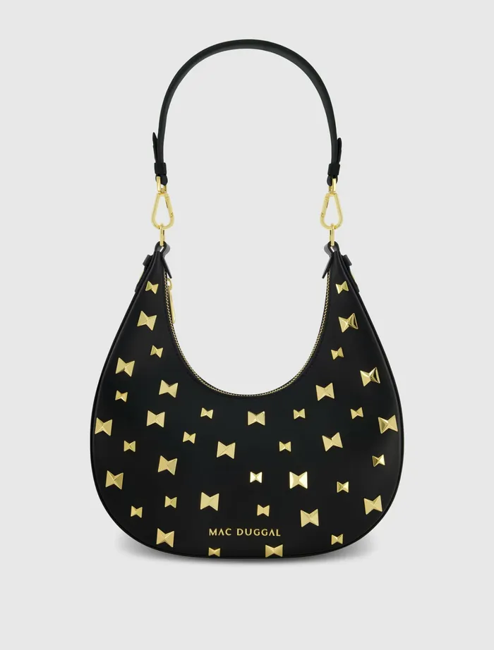 Shoulder Bags Mac Duggal Women Leather Hobo Bag With Gold Hardware Black