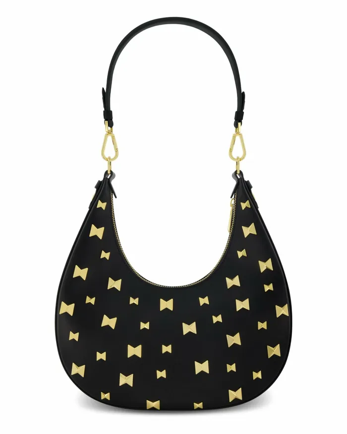 Shoulder Bags Mac Duggal Women Leather Hobo Bag With Gold Hardware Black