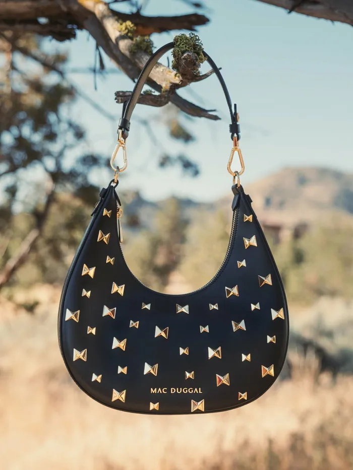 Shoulder Bags Mac Duggal Women Leather Hobo Bag With Gold Hardware Black