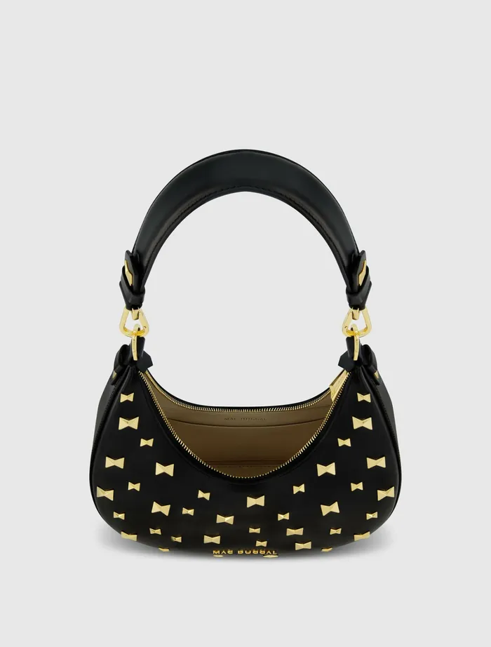 Shoulder Bags Mac Duggal Women Leather Hobo Bag With Gold Hardware Black
