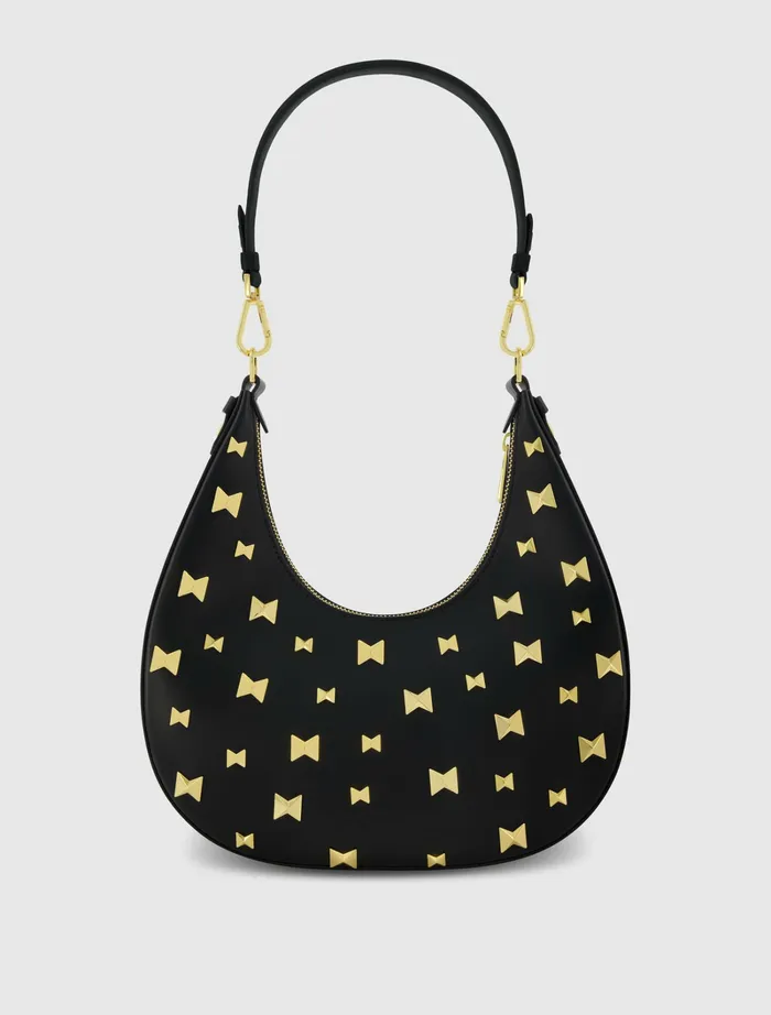 Shoulder Bags Mac Duggal Women Leather Hobo Bag With Gold Hardware Black