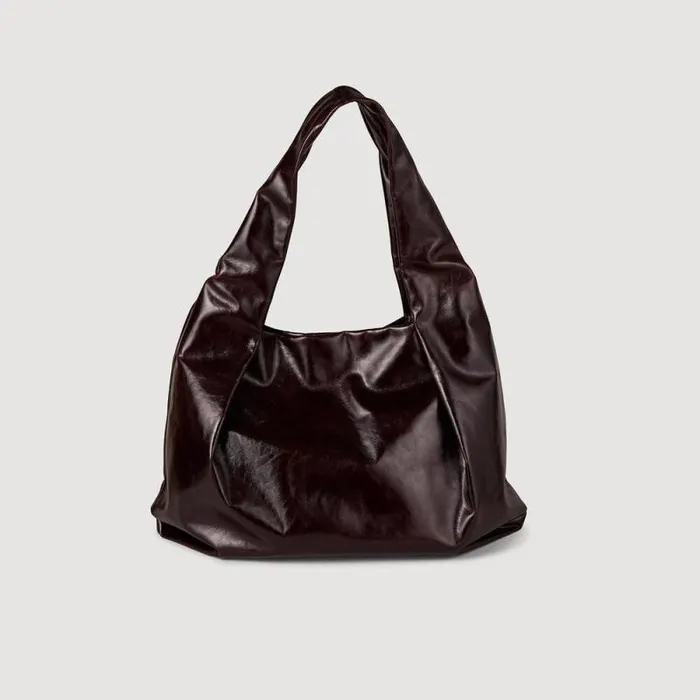 Shoulder Bags Women SANDRO Large Shiny Leather Bag Burgundy