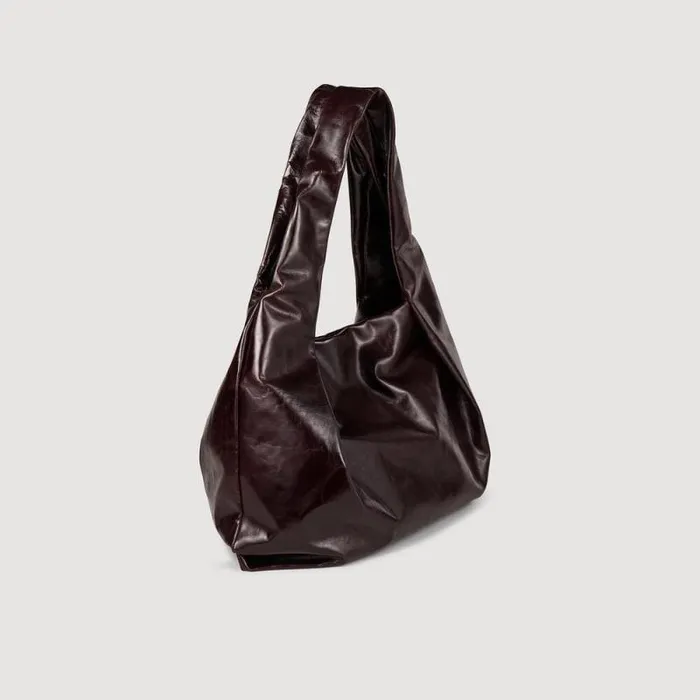 Shoulder Bags Women SANDRO Large Shiny Leather Bag Burgundy