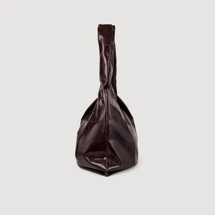 Shoulder Bags Women SANDRO Large Shiny Leather Bag Burgundy