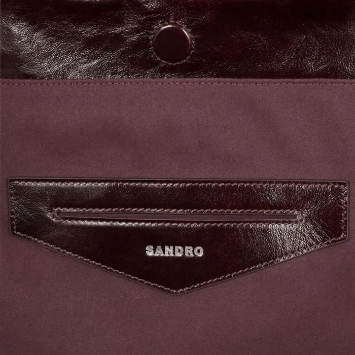 Shoulder Bags Women SANDRO Large Shiny Leather Bag Burgundy