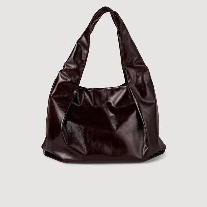 Shoulder Bags Women SANDRO Large Shiny Leather Bag Burgundy