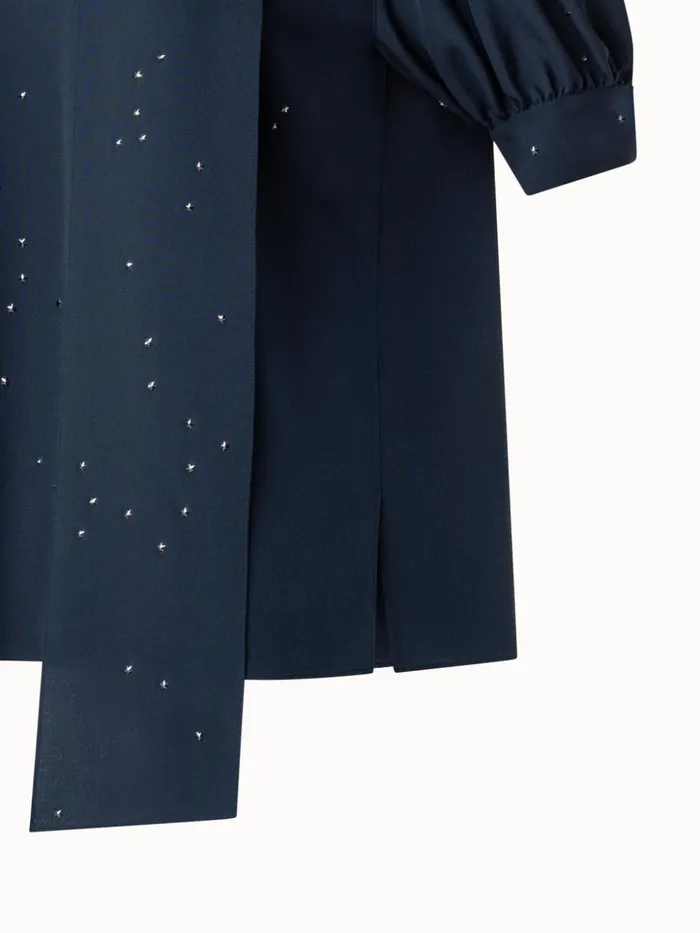 Silk Blouse With Bow And Swarowski Stars Navy Women Akris Blouses