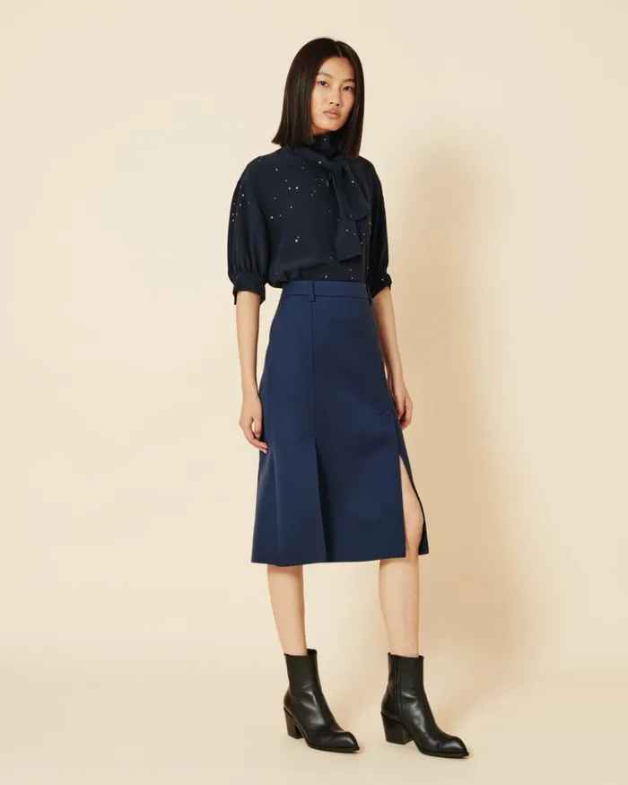 Silk Blouse With Bow And Swarowski Stars Navy Women Akris Blouses