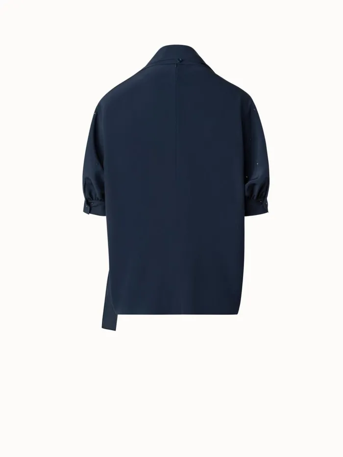 Silk Blouse With Bow And Swarowski Stars Navy Women Akris Blouses