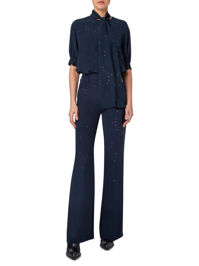 Silk Blouse With Bow And Swarowski Stars Navy Women Akris Blouses