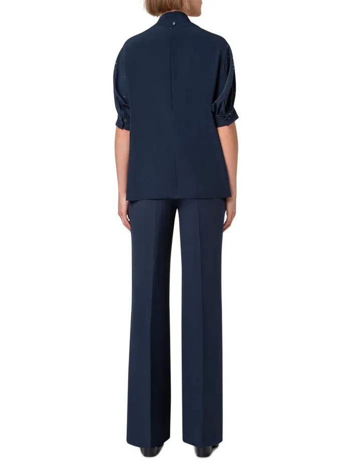 Silk Blouse With Bow And Swarowski Stars Navy Women Akris Blouses