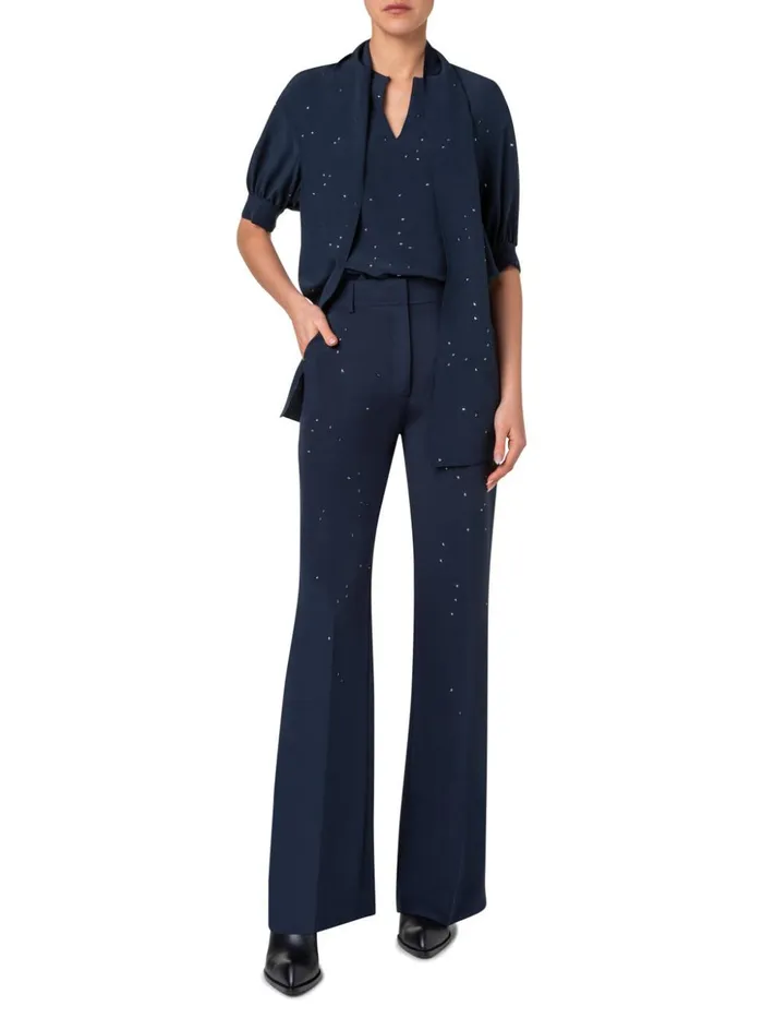 Silk Blouse With Bow And Swarowski Stars Navy Women Akris Blouses