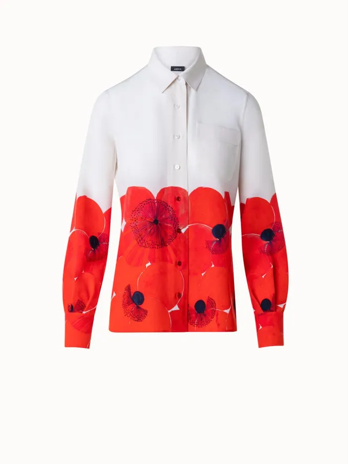 Silk Crpe Blouse Poppy Print Poppygreige Women Akris Blouses