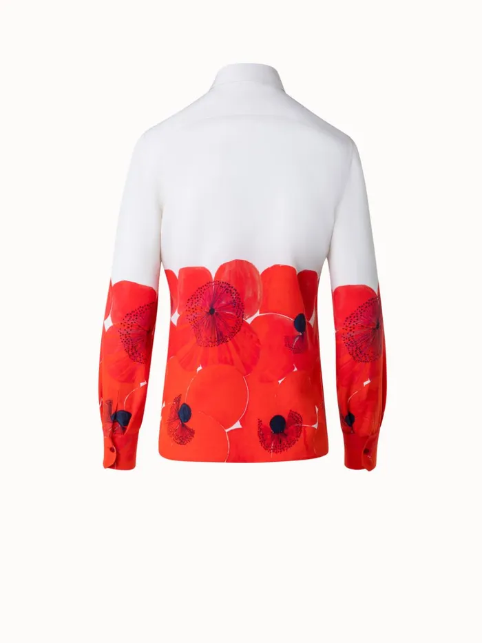 Silk Crpe Blouse Poppy Print Poppygreige Women Akris Blouses