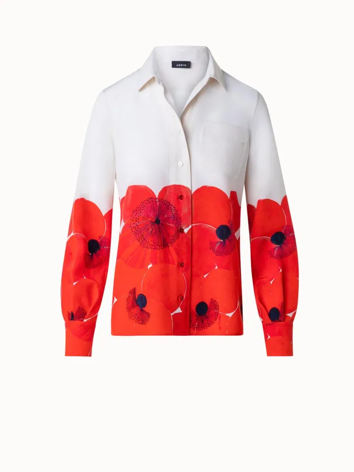 Silk Crpe Blouse Poppy Print Poppygreige Women Akris Blouses
