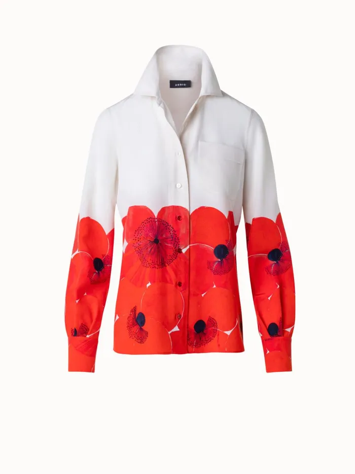 Silk Crpe Blouse Poppy Print Poppygreige Women Akris Blouses