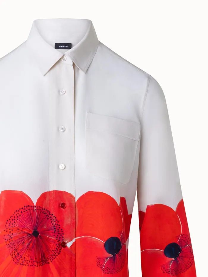 Silk Crpe Blouse Poppy Print Poppygreige Women Akris Blouses