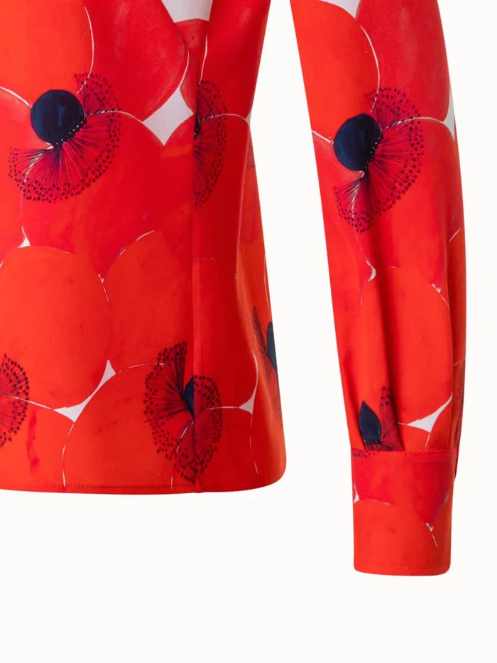 Silk Crpe Blouse Poppy Print Poppygreige Women Akris Blouses
