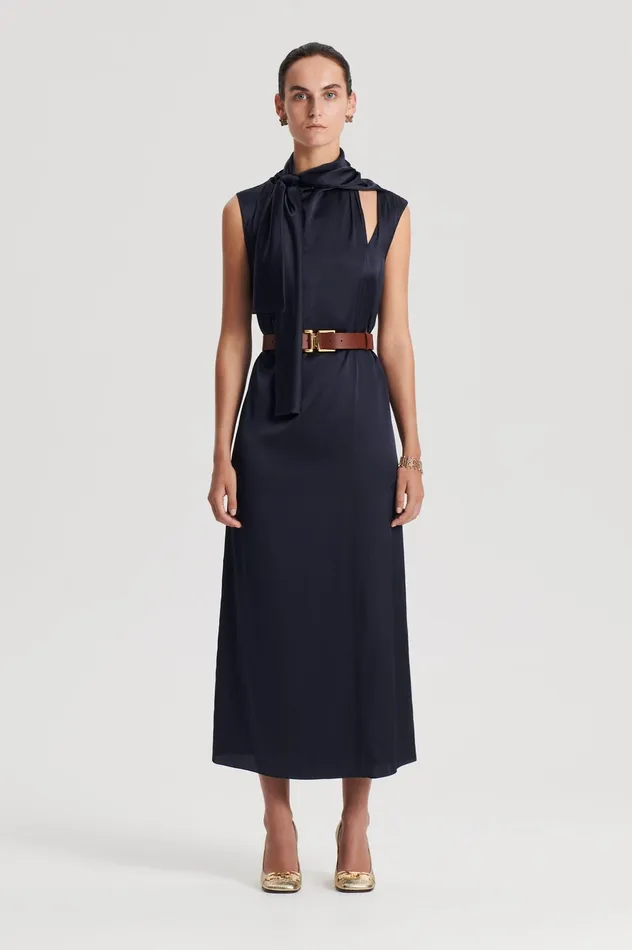 SILK CRAVAT DRESS NAVY Women Dresses Scanlan Theodore